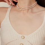 Embellished Series Pearl Stitching Double Layer Necklace