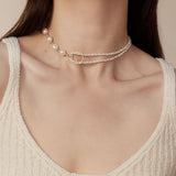 Embellished Series Pearl Stitching Double Layer Necklace