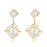 Geometric Series Square Pearl Drop Earrings Ear Clip