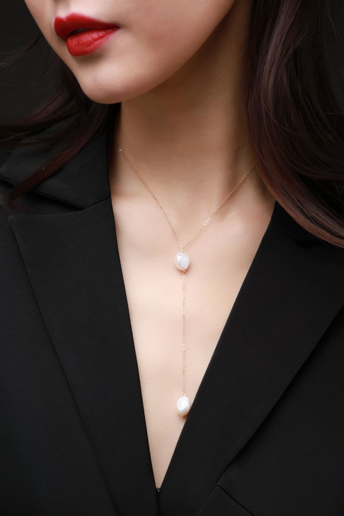 Thousand Faces Series Pearl Pendant Y - Shaped Necklace - Gold - CKBLK2021017