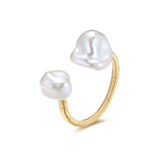 Thousand Faces Series Double Pearl Open Ring - CKBLK2021030