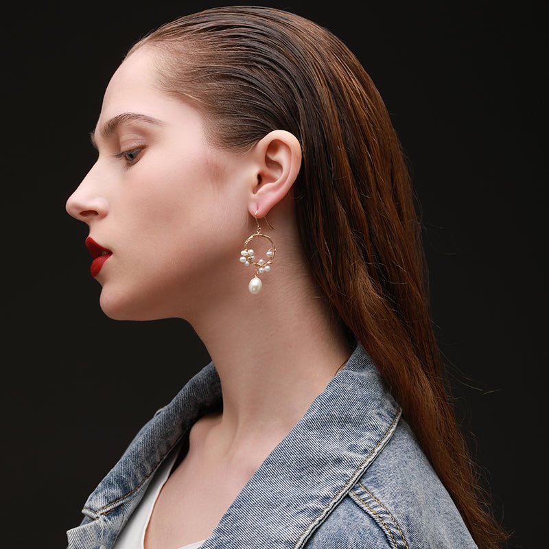 Geometric Series Hoop Chandelier Pearl Earrings - CKCQ2019021