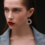 Geometric Series Double Layer Circular Pearl Chandelier Earrings - CKCQ2019025