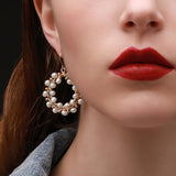 Geometric Series Double Layer Circular Pearl Chandelier Earrings - CKCQ2019025