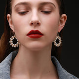 Geometric Series Double Layer Circular Pearl Chandelier Earrings - CKCQ2019025