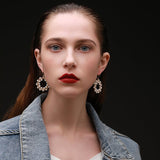 Geometric Series Double Layer Circular Pearl Chandelier Earrings - CKCQ2019025