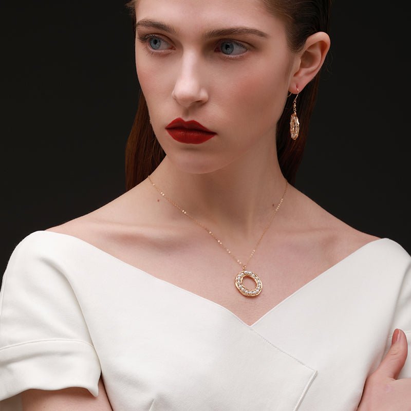 Geometric Series Hoop Pearl Pendant Necklace - CKCQ2019029