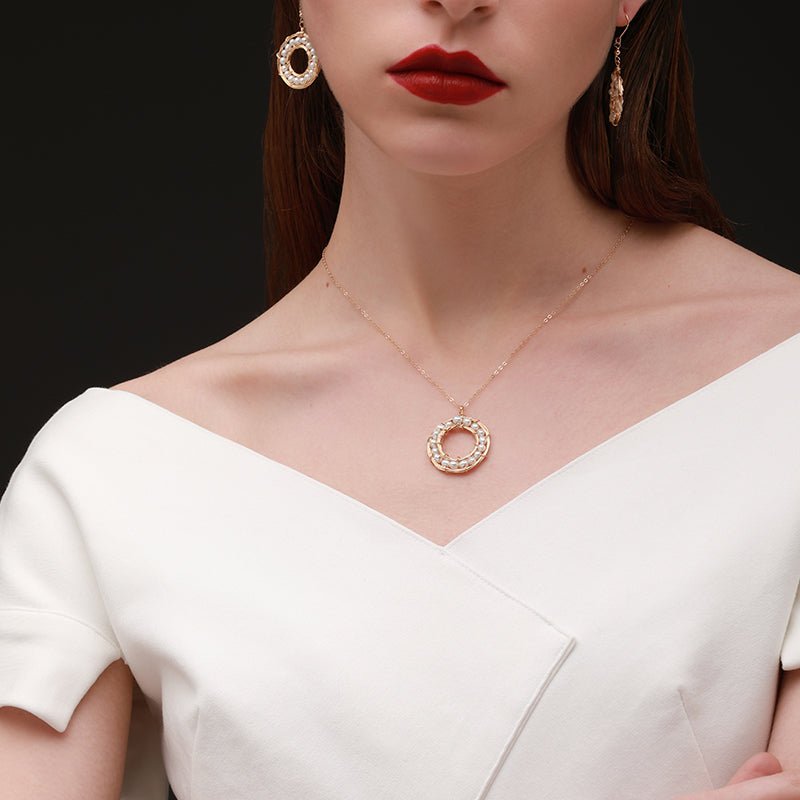 Geometric Series Hoop Pearl Pendant Necklace - CKCQ2019029