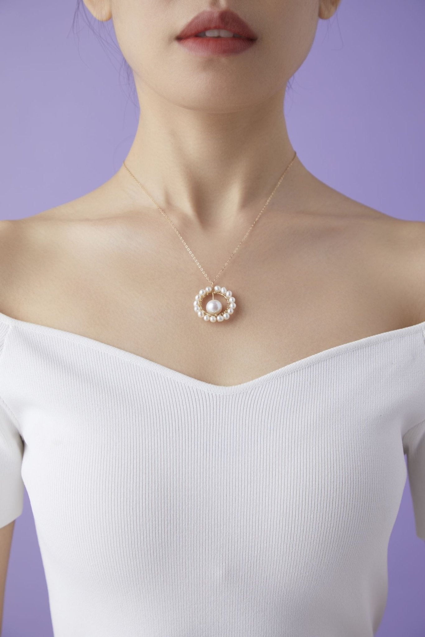 Geometric Series Pearl Sunflower Pendant Necklace - CKCQ2019036