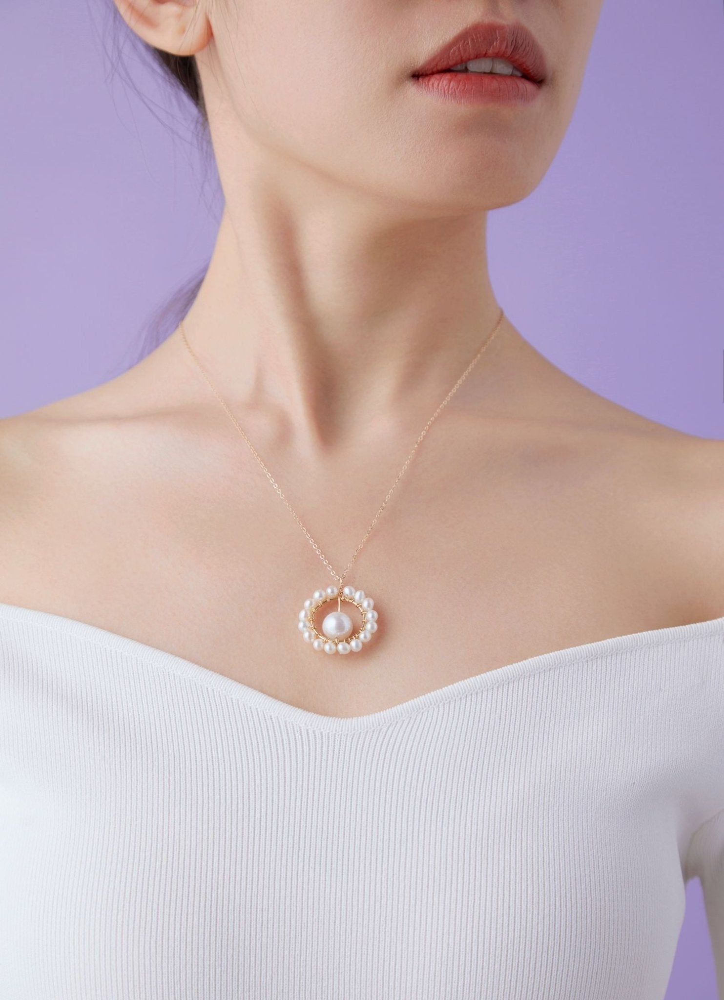 Geometric Series Pearl Sunflower Pendant Necklace - CKCQ2019036