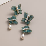 Cicada Wing Series Double Butterfly Pearl Dangle Earrings - CKCY2023033