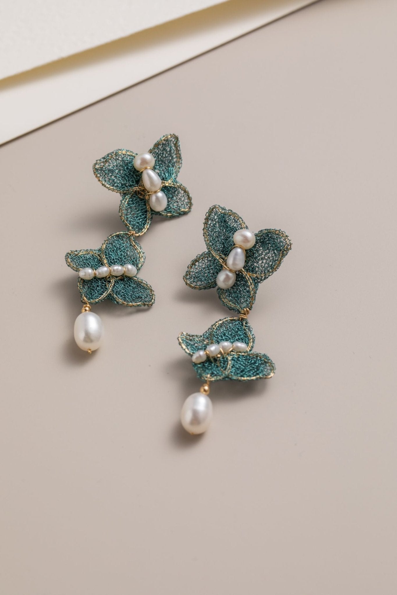 Cicada Wing Series Double Butterfly Pearl Dangle Earrings - CKCY2023033