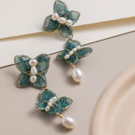 Cicada Wing Series Double Butterfly Pearl Dangle Earrings - CKCY2023033