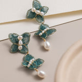 Cicada Wing Series Double Butterfly Pearl Dangle Earrings - CKCY2023033