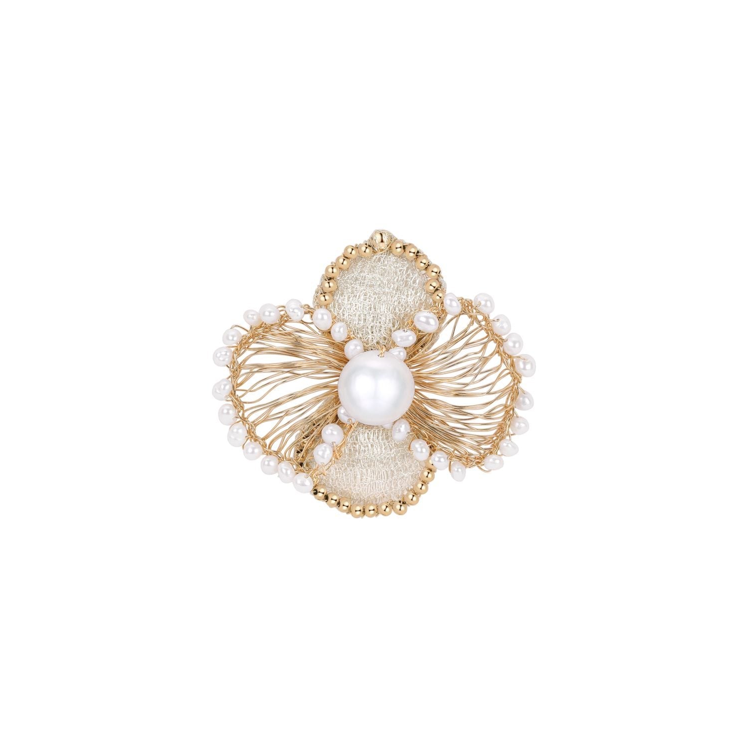 Cicada Wing Series Four - leaf Flower Pearl Brooch - CKCY2023094