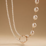 Embellished Series Pearl Stitching Double Layer Necklace - CKDZ2021077