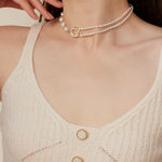 Embellished Series Pearl Stitching Double Layer Necklace - CKDZ2021077