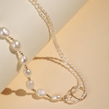 Embellished Series Pearl Stitching Double Layer Necklace - CKDZ2021077