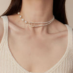 Embellished Series Pearl Stitching Double Layer Necklace - CKDZ2021077