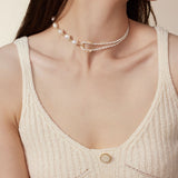 Embellished Series Pearl Stitching Double Layer Necklace - CKDZ2021077