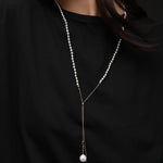 Embellished Series Double Pendant Pearl Y Necklace/Sweater Chain - CKDZ2021079