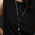 Embellished Series Double Pendant Pearl Y Necklace/Sweater Chain - CKDZ2021079