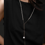 Embellished Series Double Pendant Pearl Y Necklace/Sweater Chain - CKDZ2021079