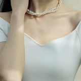 Embellished Series Long Elegant Necklace with Mixed Sizes of Pearls - CKDZ2021082