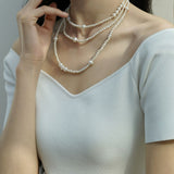 Embellished Series Long Elegant Necklace with Mixed Sizes of Pearls - CKDZ2021082