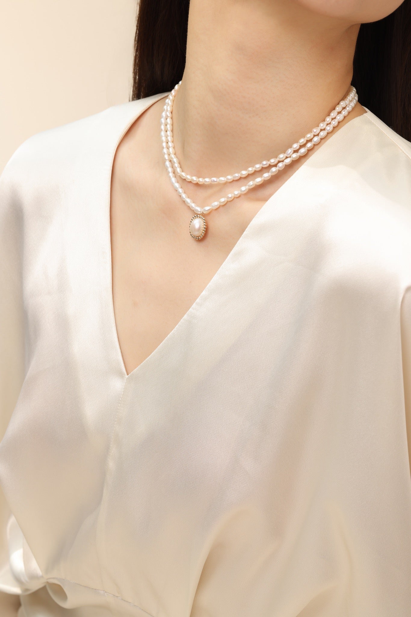 Embellished Series Double Layer Princess Pearl Necklace - CKDZ2021210