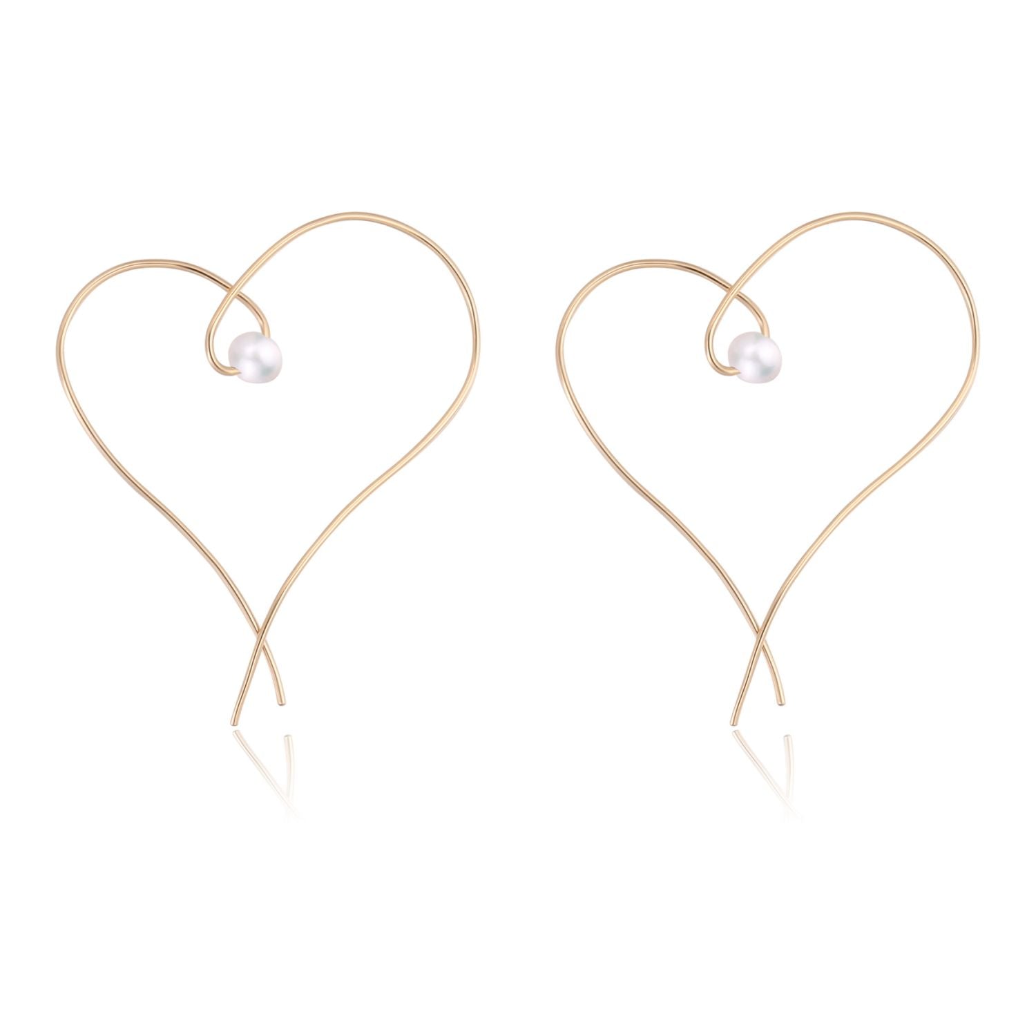 Embellished Series Single Pearl Heart - Shaped Earrings - Medium - CKDZ2024017