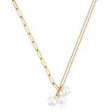 Embellished Series Double - Chain Necklace with Triple Pearl Pendant - CKDZ2024019