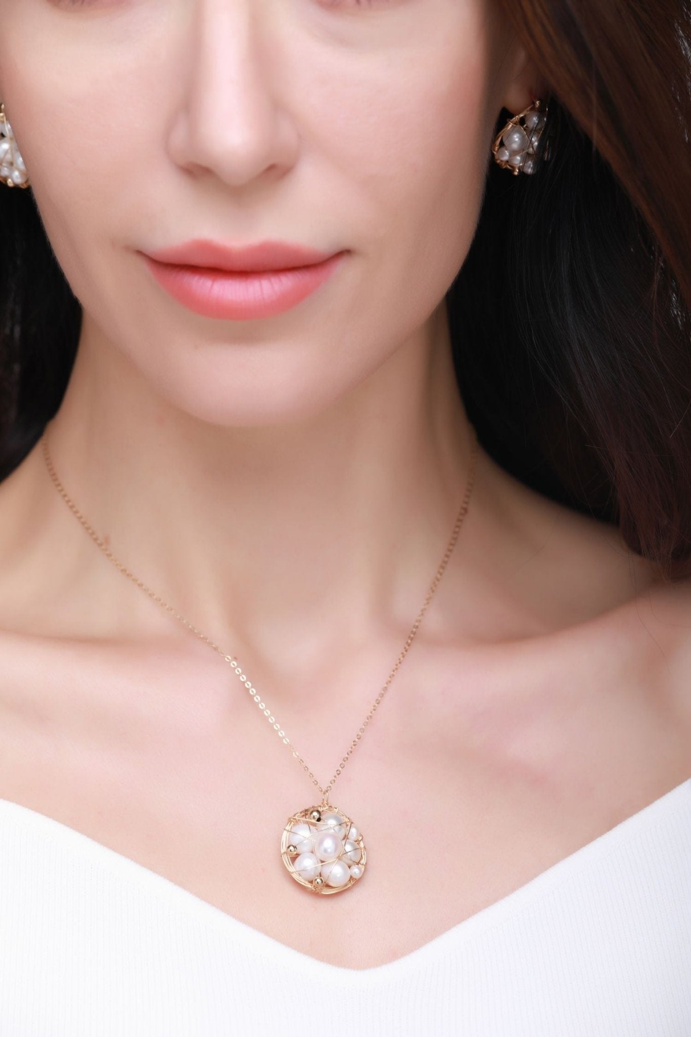 Classic Filigree Series Net Disk Multi - pearl Pendant Necklace - CKJD2019033