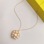 Classic Filigree Series Net Disk Multi - pearl Pendant Necklace - CKJD2019033