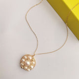 Classic Filigree Series Net Disk Multi - pearl Pendant Necklace - CKJD2019033