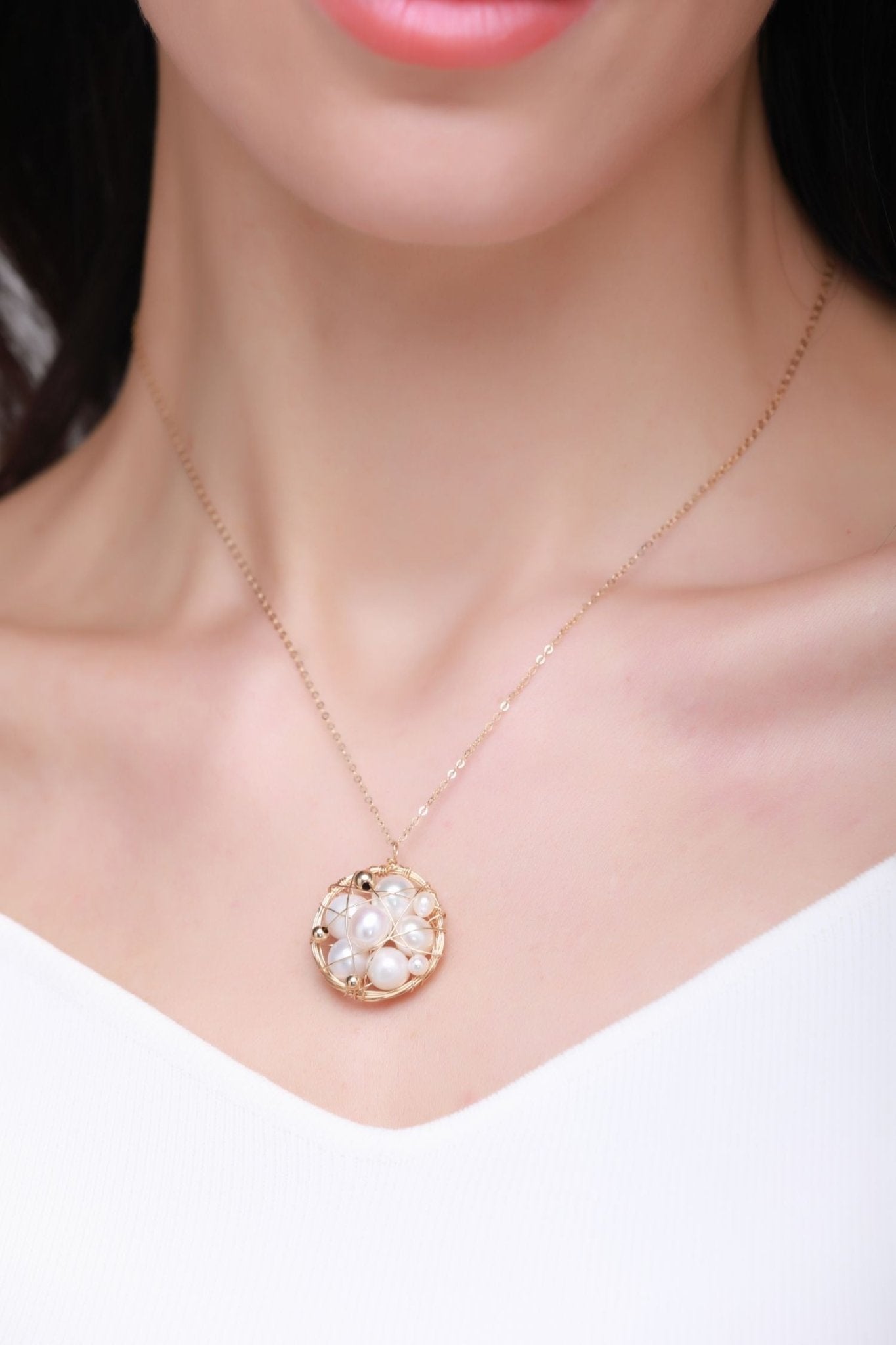 Classic Filigree Series Net Disk Multi - pearl Pendant Necklace - CKJD2019033