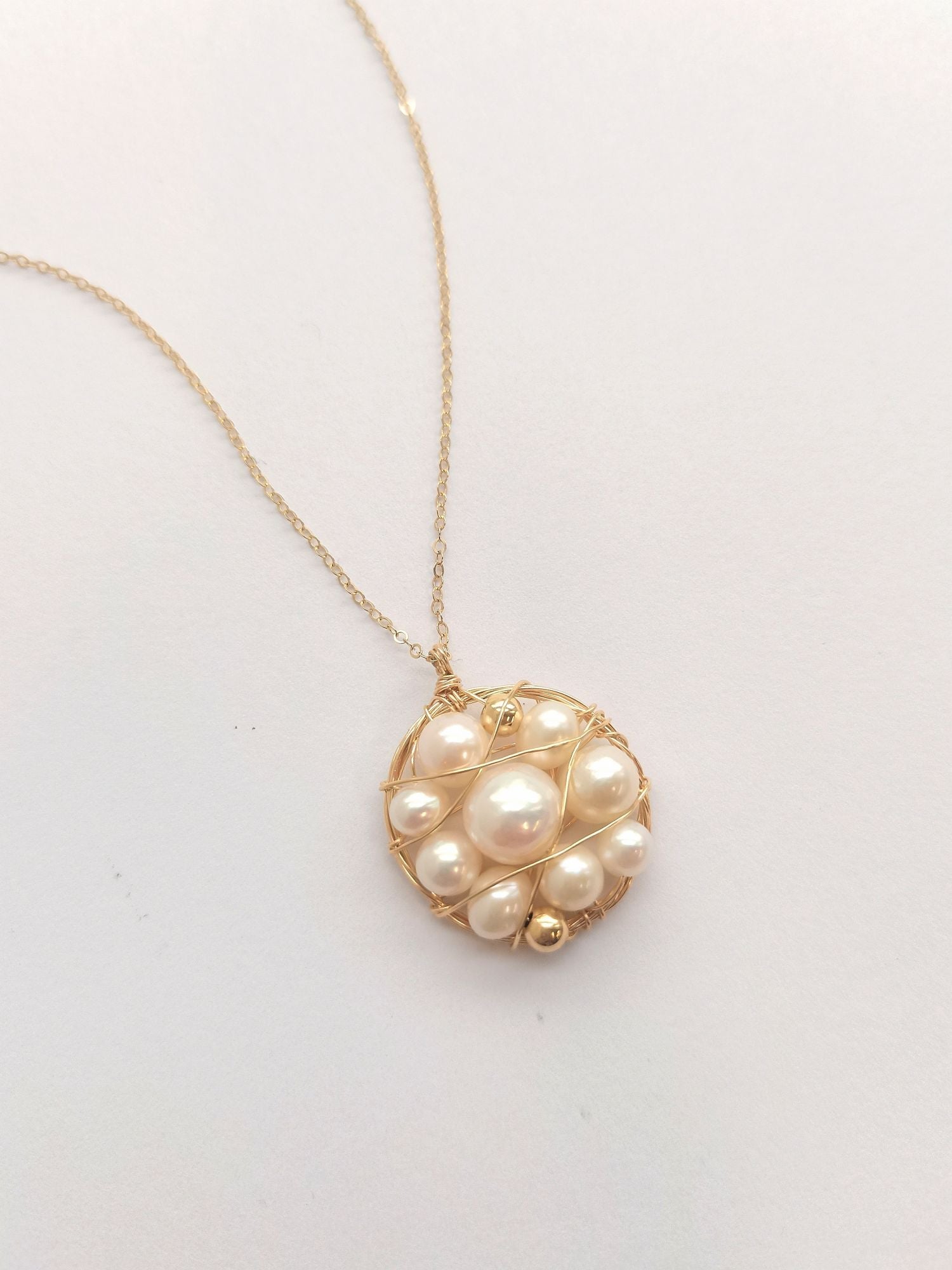 Classic Filigree Series Net Disk Multi - pearl Pendant Necklace - CKJD2019033