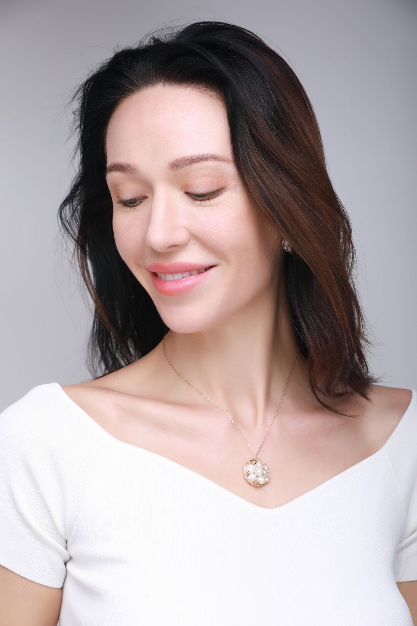 Classic Filigree Series Net Disk Multi - pearl Pendant Necklace - CKJD2019033