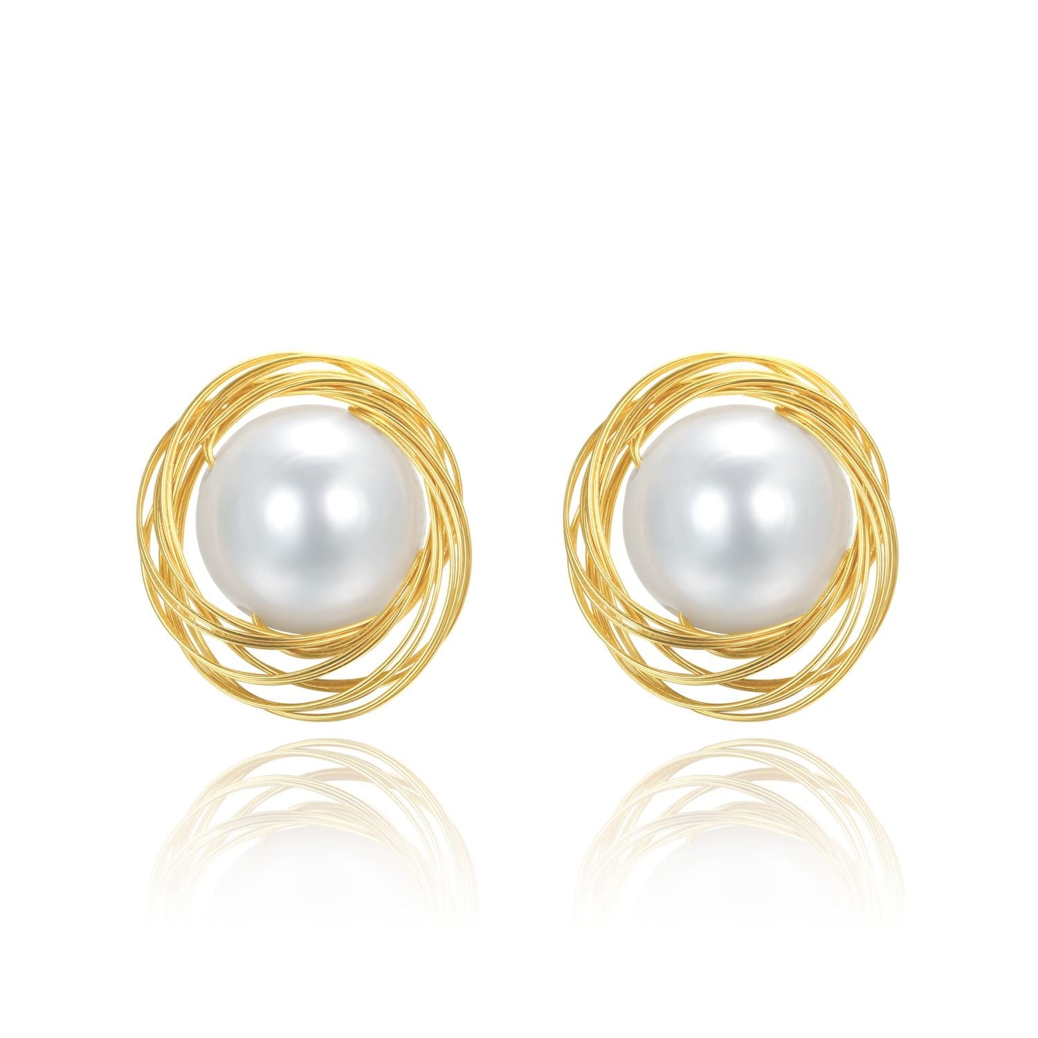 Classic Filigree Series Classic Twisted Wire Pearl Stud Earrings - Medium - CKJD2020081