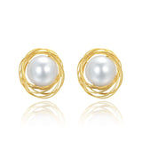 Classic Filigree Series Classic Twisted Wire Pearl Stud Earrings - Medium - CKJD2020081