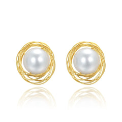 Classic Filigree Series Classic Twisted Wire Pearl Stud Earrings - Medium - CKJD2020081