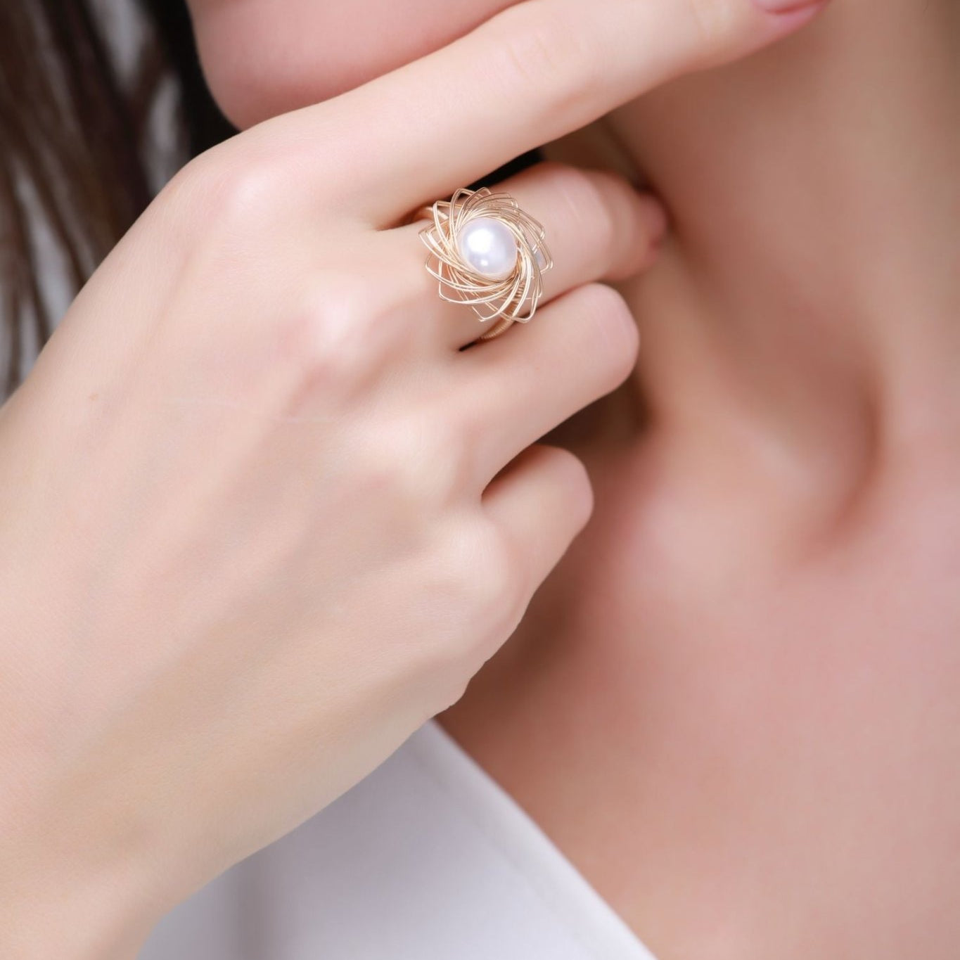 Classic Filigree Series Starburst Double Pearl Open Ring - CKJD2021122