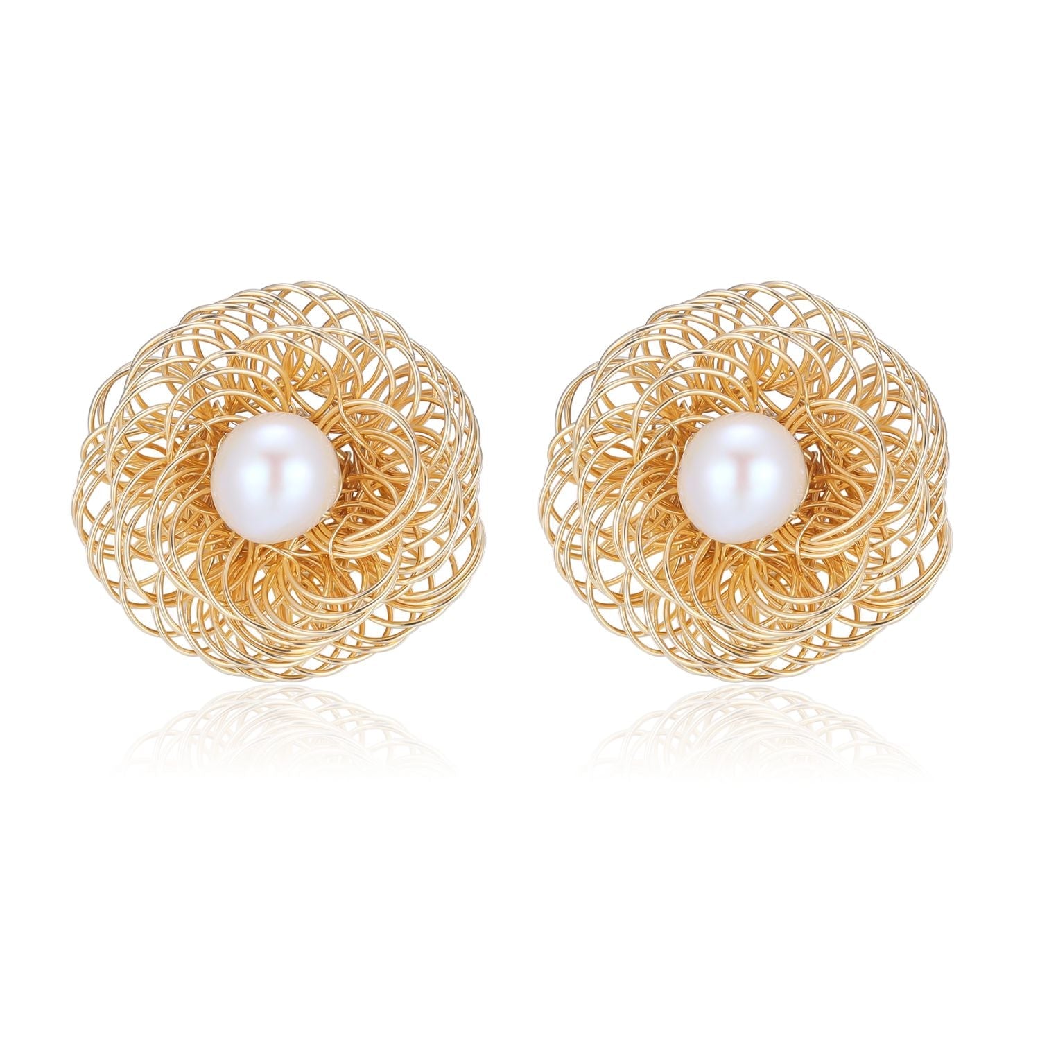 Classic Filigree Series Prosperous Blossom Pearl Stud Earrings - CKJD2022219