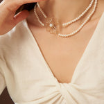 Classic Filigree Series Single Flower Double Layer Pearl Choker Necklace - CKJD2022252