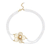 Classic Filigree Series Single Flower Double Layer Pearl Choker Necklace - CKJD2022252