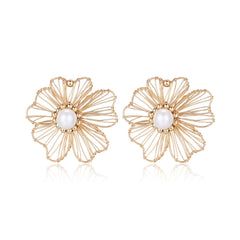 Classic Filigree Series Double Flower Pearl Earrings - CKJD2023006