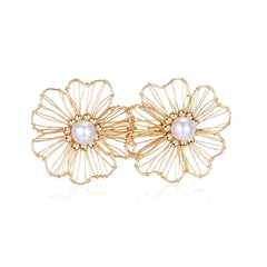 Classic Filigree Series Double Flower Pearl Brooch - CKJD2023008