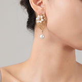 Classic Filigree Series Fan - Shaped Pearl Dangle Earrings - CKJD2023045