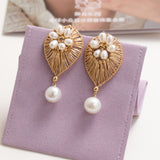 Classic Filigree Series Fan - Shaped Pearl Dangle Earrings - CKJD2023045