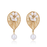 Classic Filigree Series Fan - Shaped Pearl Dangle Earrings - CKJD2023045